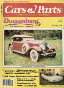 CARS & PARTS 1982 FEB - 29 R-R, 49 PLYMOUTH WOODIE, 39 LASALLE CONVT, 64 IMPALA